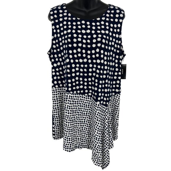 Alfani Women XL Extra Large Blue White Polka Dot Sleeveless Top Blouse NWT New - Picture 1 of 10